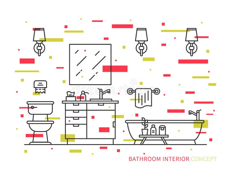 Badezimmer mit Badewannenvektorlinie Kunstillustration vektor abbildung Badezimmer mit Badewannenvektorlinie Kunstillustration vektor abbildung
