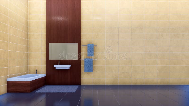 Badezimmerinnenraum mit beige Fliesenwand des Kopienraumes stock abbildung Badezimmerinnenraum mit beige Fliesenwand des Kopienraumes stock abbildung
