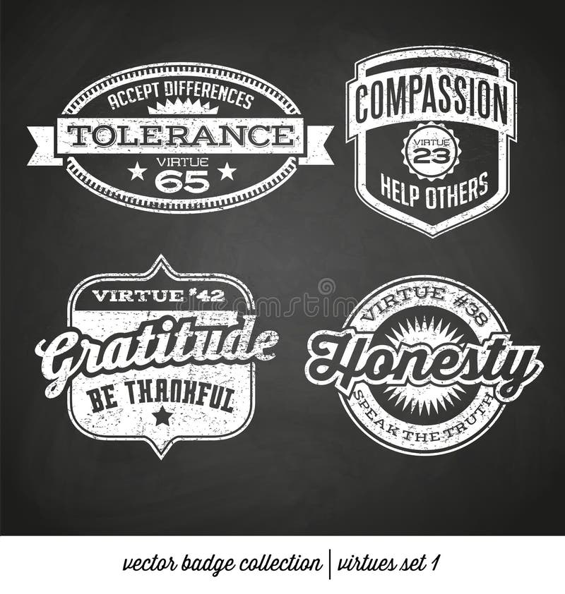 Badge label collection with virtues