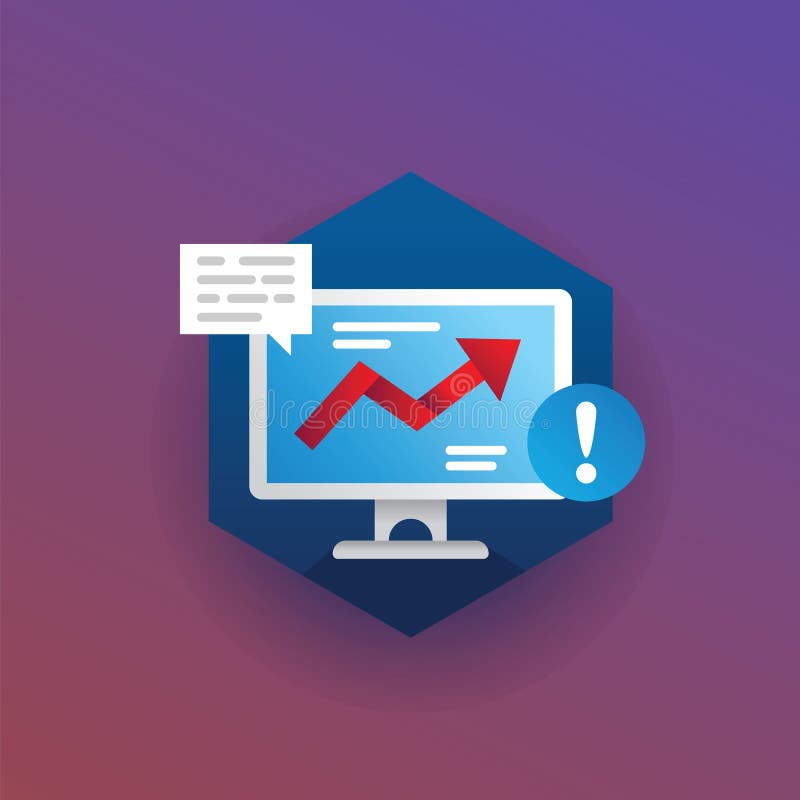 Badge Red Arrow on Computer Monitor. Infographics Concept for ...