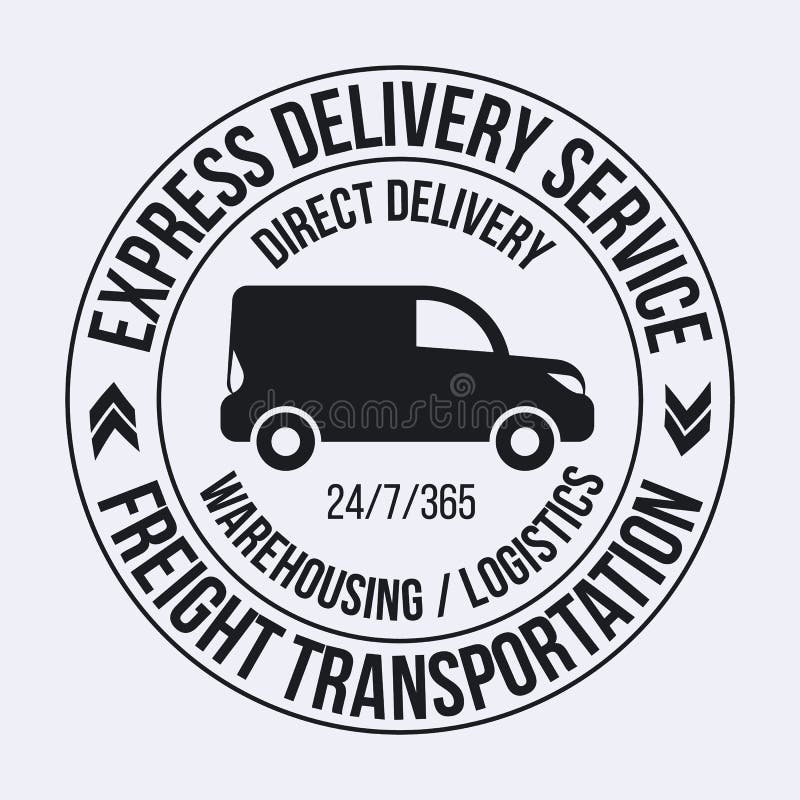 Badge template of fast delivery van. Freight Transportation label. stock illustration Badge template of fast delivery van. Freight Transportation label. stock illustration