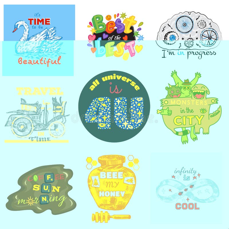 Badge vector logotype or emblem sign with monsters or bee illustration emblematical set of honey tag or label logo stamp royalty free illustration Badge vector logotype or emblem sign with monsters or bee illustration emblematical set of honey tag or label logo stamp royalty free illustration
