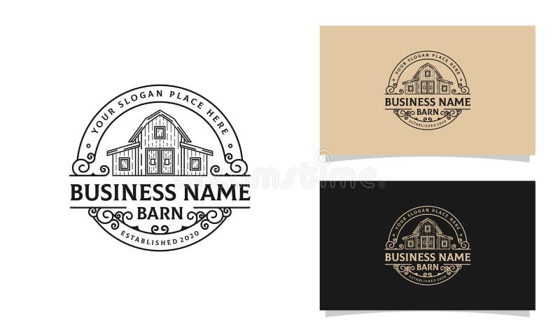 Badge Vintage Line Art Barn / Farm Logo Design vector Template. Badge Vintage Line Art Barn / Farm Logo Design vector Template