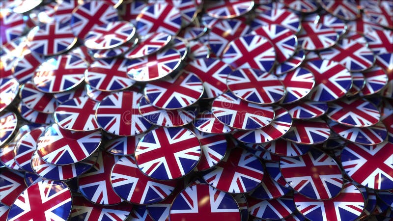 Big pile of badges featuring flags of Great Britain