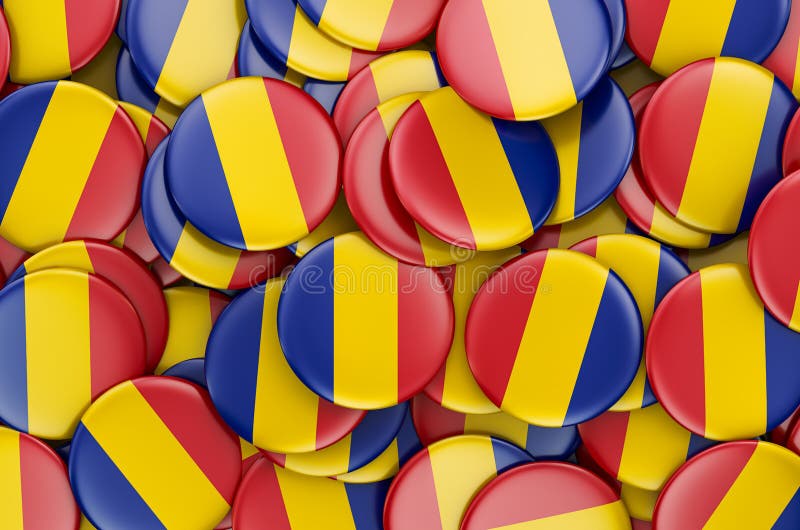 Badges with flag of Romania, 3D rendering stock illustration