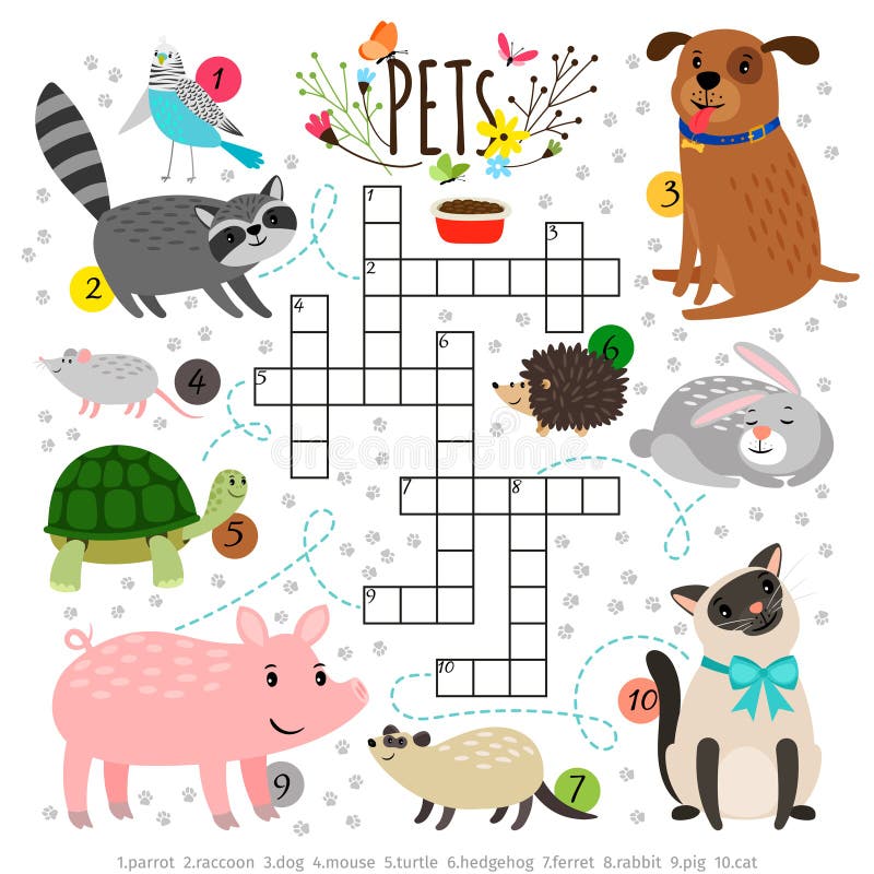 Badine des mots croisé avec des animaux familiers Les enfants croisant le mot recherchent le puzzle avec des animaux de tapotemen illustration stock Badine des mots croisé avec des animaux familiers Les enfants croisant le mot recherchent le puzzle avec des animaux de tapotemen illustration stock