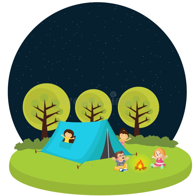 Badine le camp extérieur du feu d'activité d'amusement de tente de camping d'enfants illustration stock Badine le camp extérieur du feu d'activité d'amusement de tente de camping d'enfants illustration stock