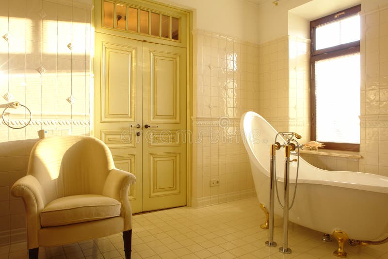 Bathroom full of sun with armchair. Bathroom full of sun with armchair