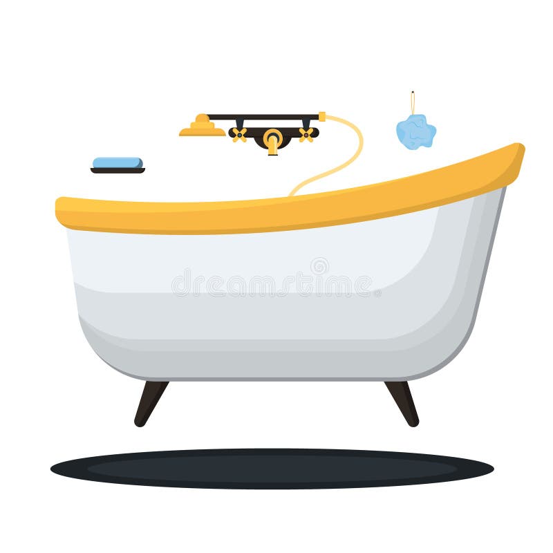 Badkar isolerade på vit bakgrund. Badkar med en kran och tillbehör på benen. modern trenddesign. bur royaltyfri illustrationer