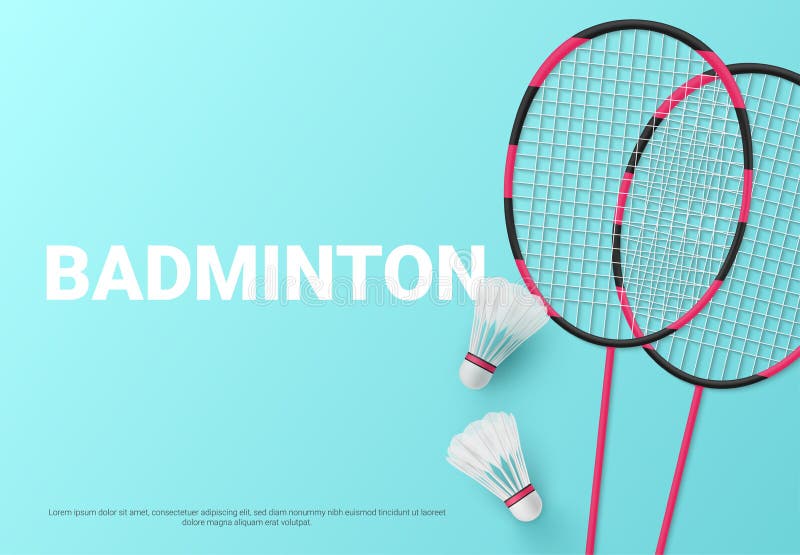 Badminton banner racket shuttlecock sport competition tournament realistic vector illustration