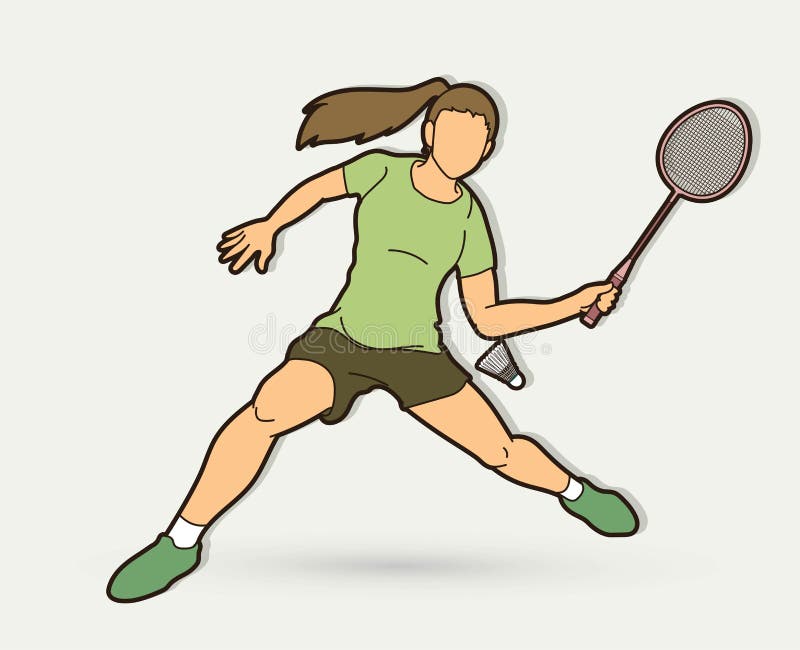 Badminton Female Player Action with Racket and Shuttlecock Cartoon Graphic  Stock Vector - Illustration of graphic, champion: 150088047