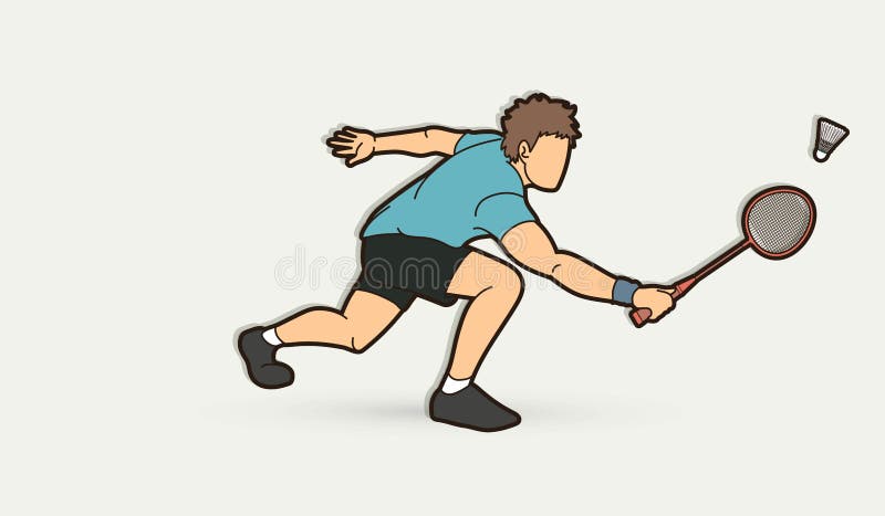 Badminton Male Player Action with Racket and Shuttlecock Cartoon Graphic  Stock Vector - Illustration of olympic, fitness: 150089069