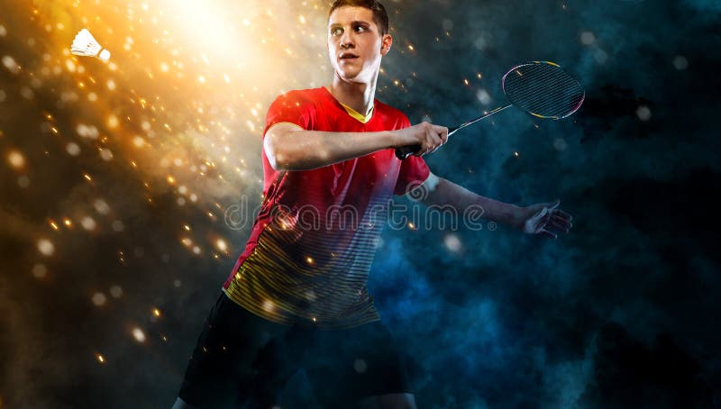 Badminton Player. Man with Racket and Shuttlecock on Golden Background.  Individual Sports. Sports Recreation. Stock Photo - Image of badminton,  sportsman: 255665410