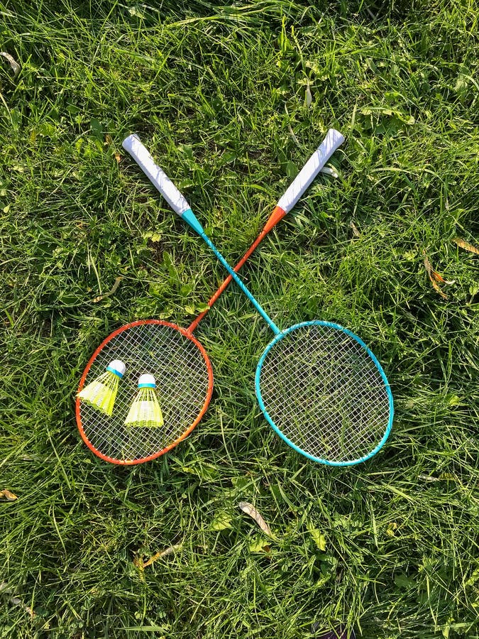 Badminton Equipment On Grass Stock Image Image of equipment, court