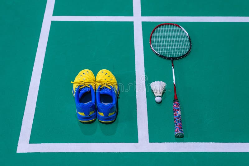 Badminton Racket On Green Court Stock Photo - Image of health, match ...