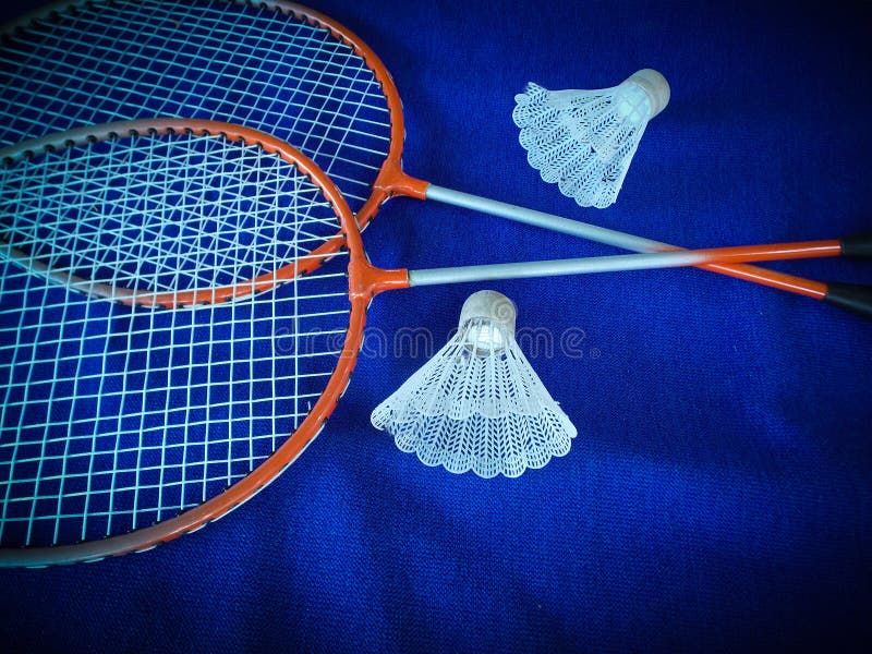 Badminton with Shuttlecock on Blue Background Stock Image Image of