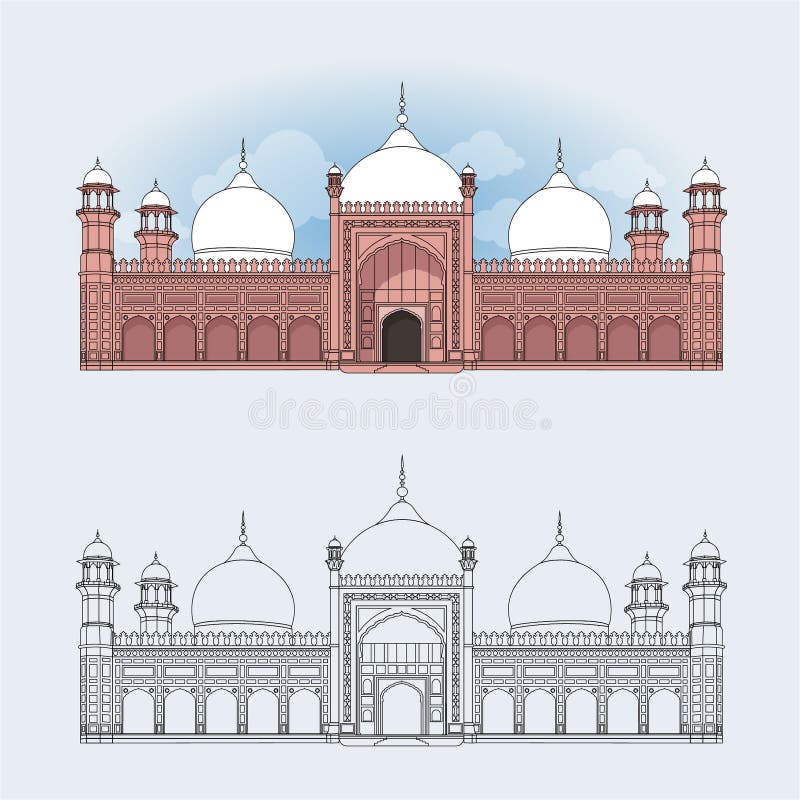How to draw Badshahi Mosque - step by step | Easy Badshahi Masjid, Lahore/  Drawing Tutorial - YouTube
