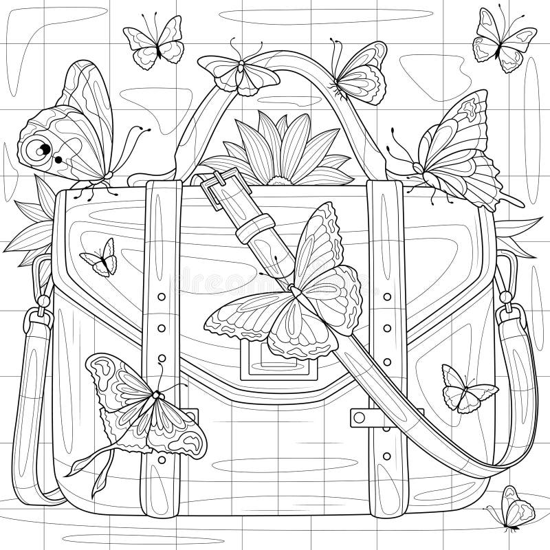 Bag and Things on it.Cosmetics and Accessories.Coloring Book Antistress for  Children and Adults Stock Vector - Illustration of accessory, outline:  249270312