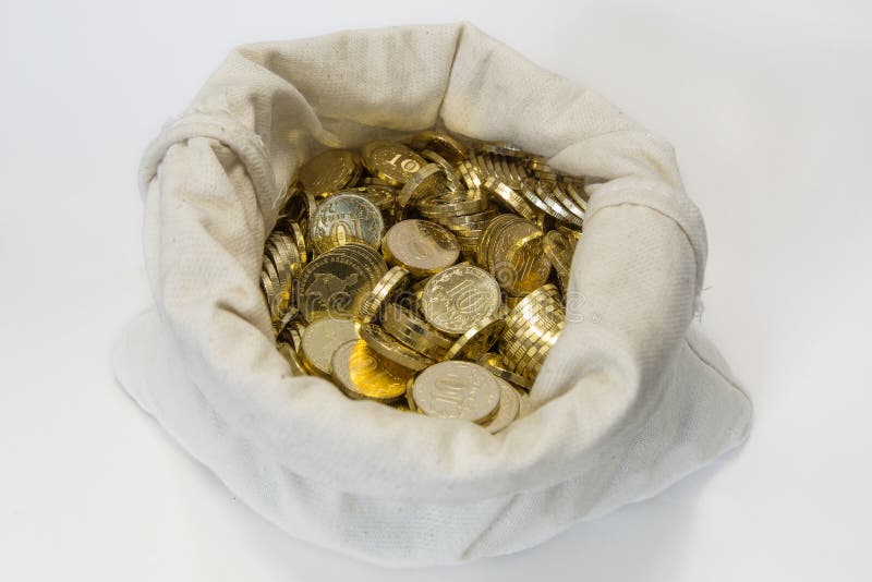 A Sack of Ruble Coins on White Background Stock Photo - Image of ...
