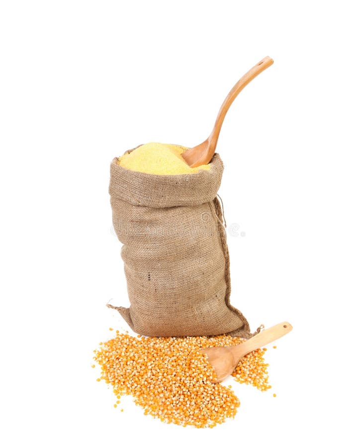 Maize flour in the bag stock photo. Image of lots, wooden 21571186