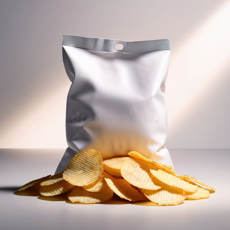 Bag of Fried Potato Chips, Blank Generic Packaging Mockup Photo Stock