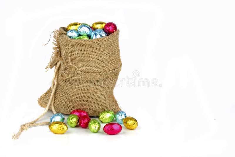 Bag full of easter chocolate eggs