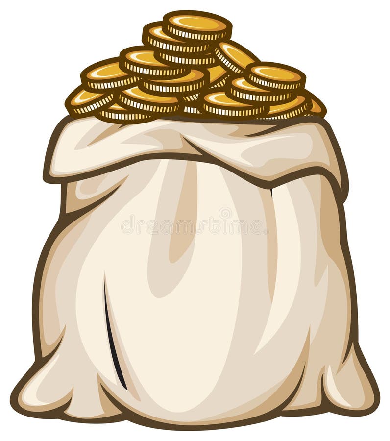 Bag of gold coins stock illustration. Illustration of drawing 32500800