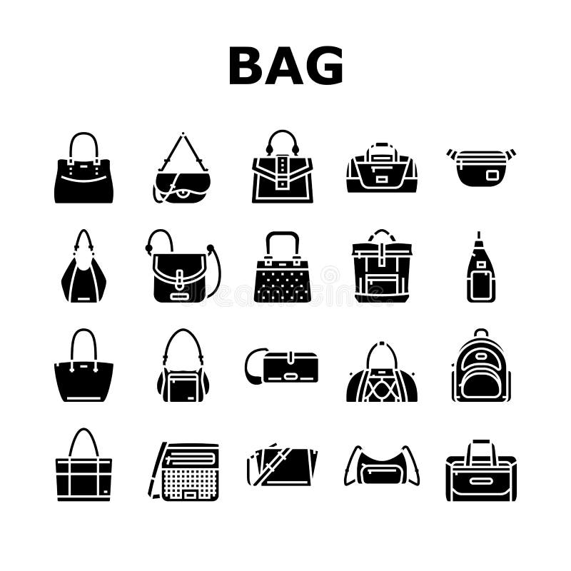 bag handbag woman purse fashion icons set vector