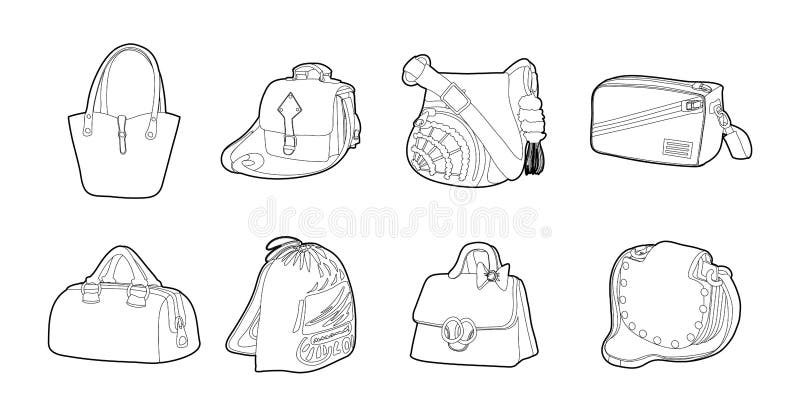 Bag Icon Set, Outline Style Stock Vector - Illustration of black ...