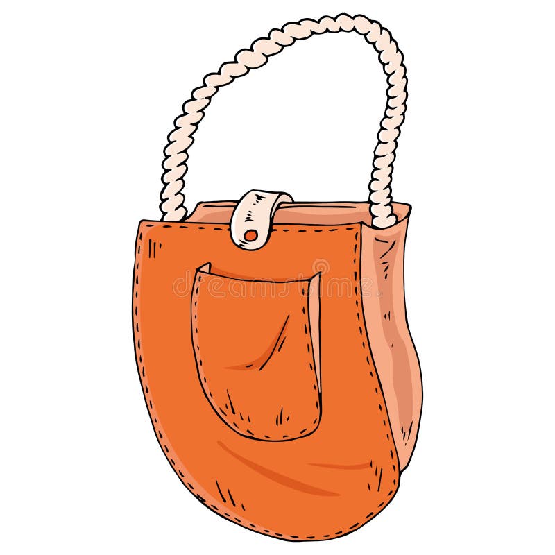 Bag icon. Vector illustration of female bag with wicker handle. Hand drawn women bag over shoulder vector illustration