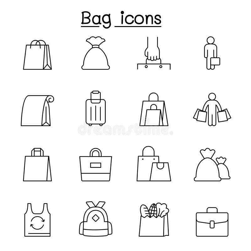 Bag Icons Set in Thin Line Style Stock Vector Illustration of handbag