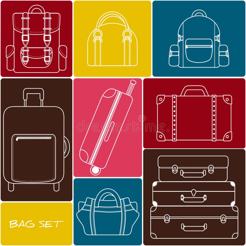Bag icons set stock vector. Illustration of baggage, trip 82745300