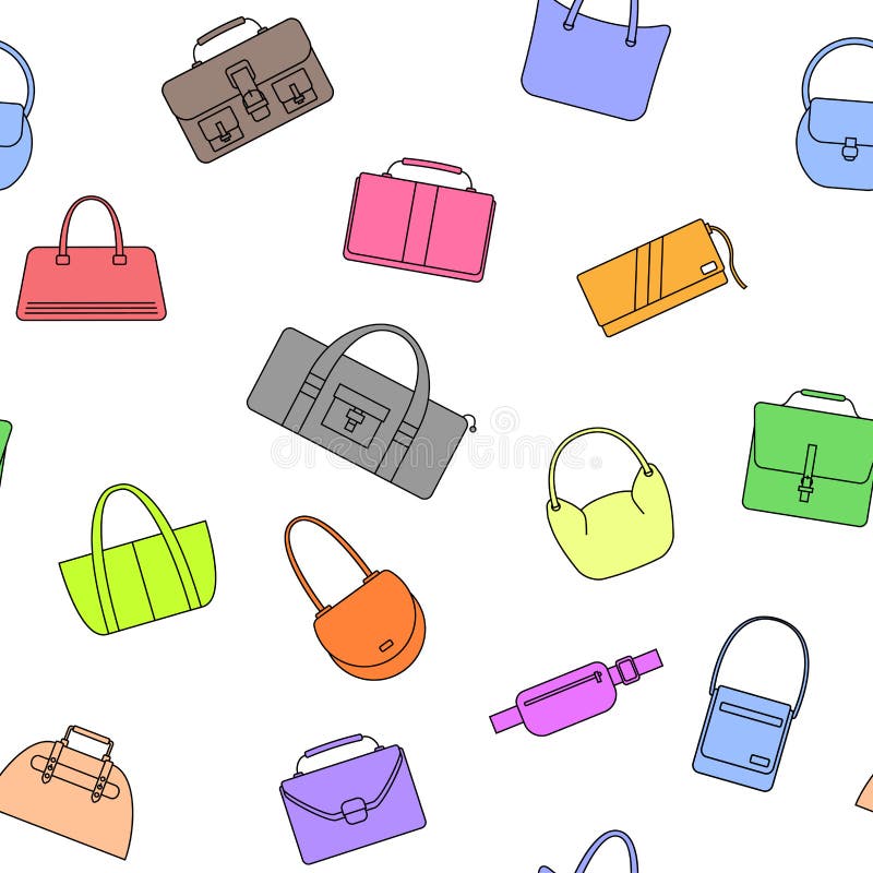 Bag, purse, handbag and suitcase simple icons seamless pattern. stock illustration Bag, purse, handbag and suitcase simple icons seamless pattern. stock illustration