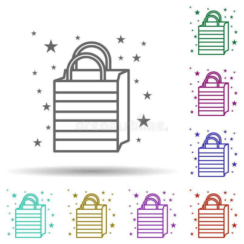 Bag shopping bag multi color icon. Simple thin line, outline vector of bags icons for ui and ux, website or mobile application stock illustration Bag shopping bag multi color icon. Simple thin line, outline vector of bags icons for ui and ux, website or mobile application stock illustration