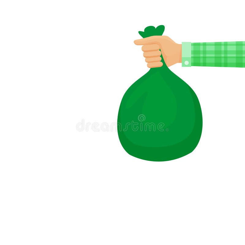 green garbage bag with concept the color of green garbage bags is  biodegradable compostable waste (isolated on white background) Stock Photo