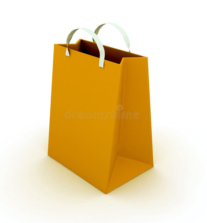 Empty brown paper bag with handles holes. Realistic kraft package with  shadows isolated on white background. design template. Stock Vector