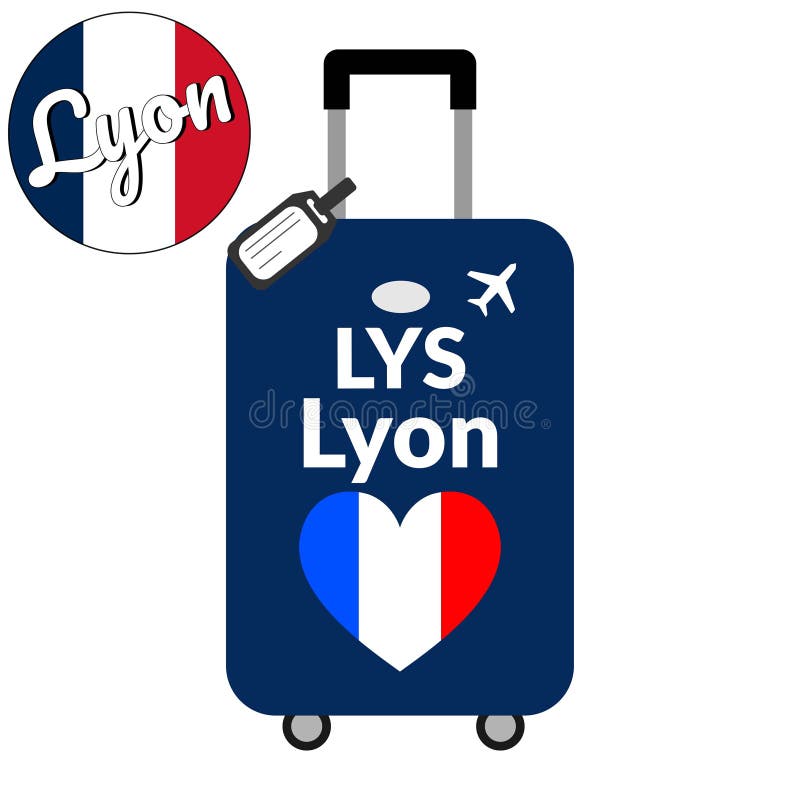 Bagage met de codeiata van de luchthavenpost of plaatsherkenningsteken en de naam Lyon, LYS van de bestemmingsstad Reis naar Fran