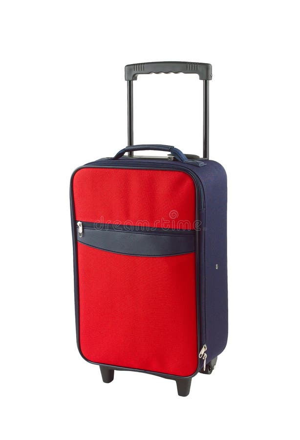 Red and blue luggage with two wheels isolated on white background. Red and blue luggage with two wheels isolated on white background