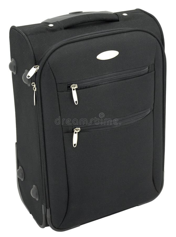 A black luggage with handle up on the white background. A black luggage with handle up on the white background