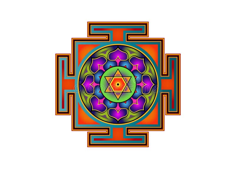 Bagalamukhi yantra mandala colorful sacred tibetan diagram den vitala energin. hinduism bhuvaneshwari yantra prakriti isolerad