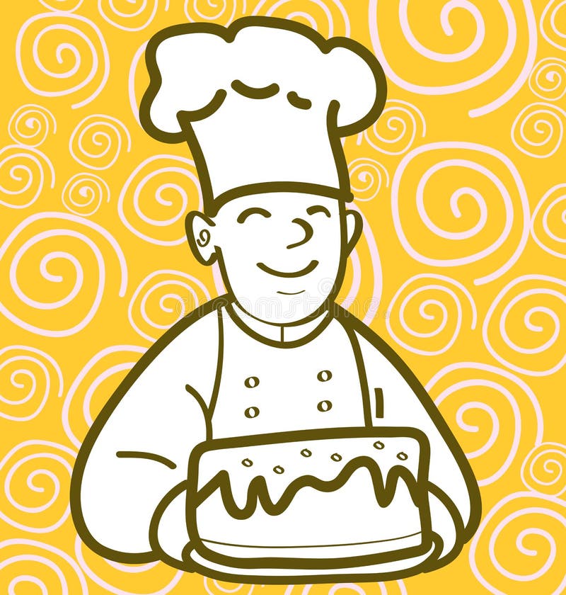 A baker holding cake graphic style. A baker holding cake graphic style