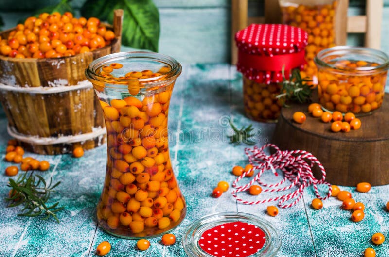 Bagas de espinheiro-alfa com xarope foto de stock royalty free