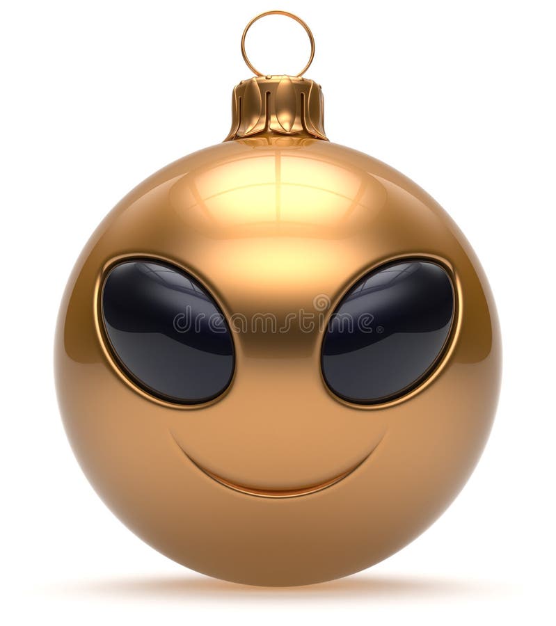Bagattella straniera sorridente del buon anno della palla di Natale del fronte dorata illustrazione di stock Bagattella straniera sorridente del buon anno della palla di Natale del fronte dorata illustrazione di stock