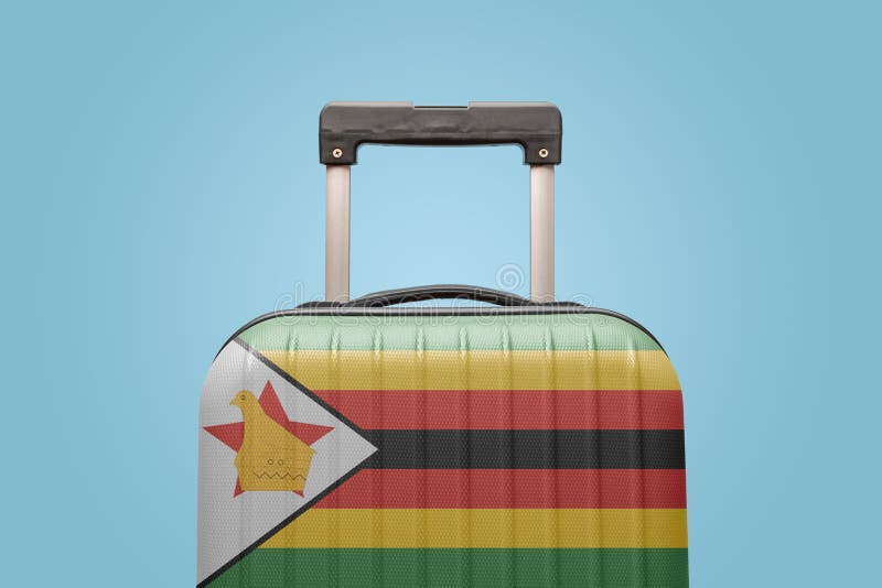Bagaż z zimbabwe flag turystyka drukowa i koncepcja wakacji obraz stock