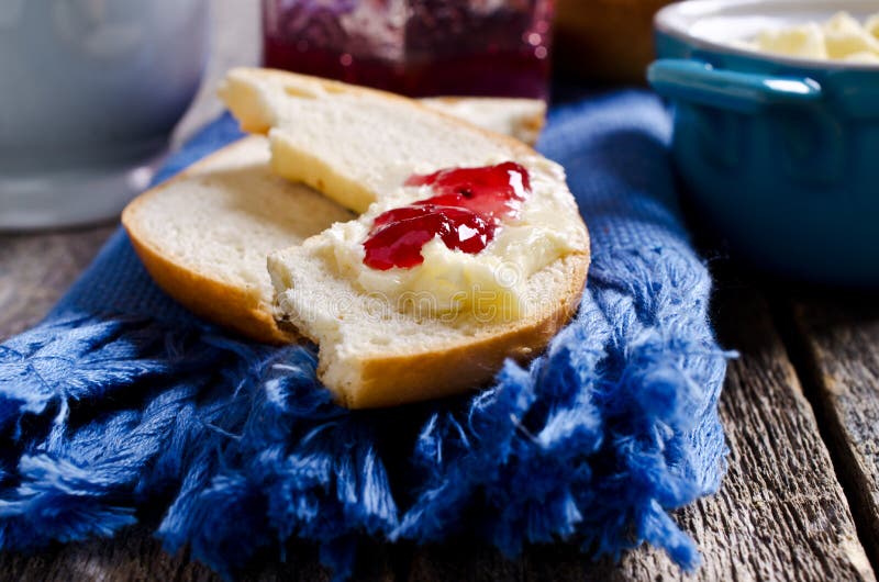 Bagel with butter and jam stock photo. Image of healthy 61071124