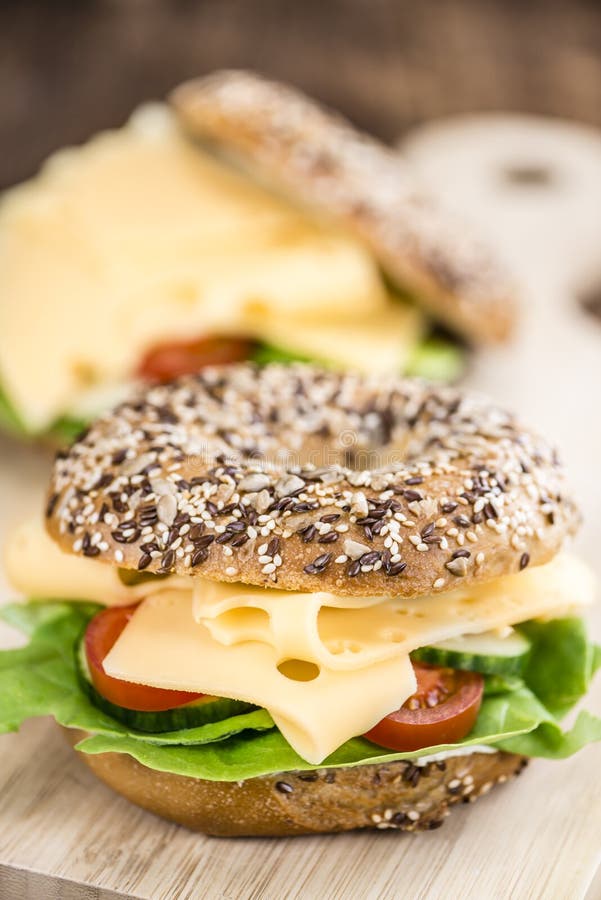 Bagel with Cheese (Gouda) stock image. Image of brown 72374233
