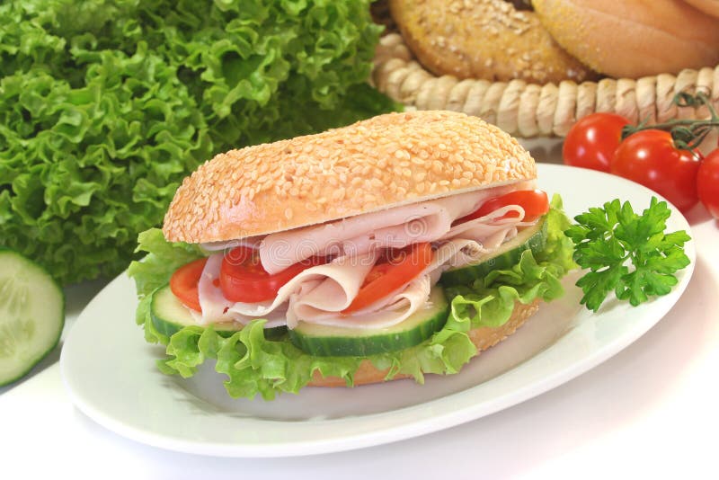 Bagel with chicken breast stock image. Image of sandwich 16822681