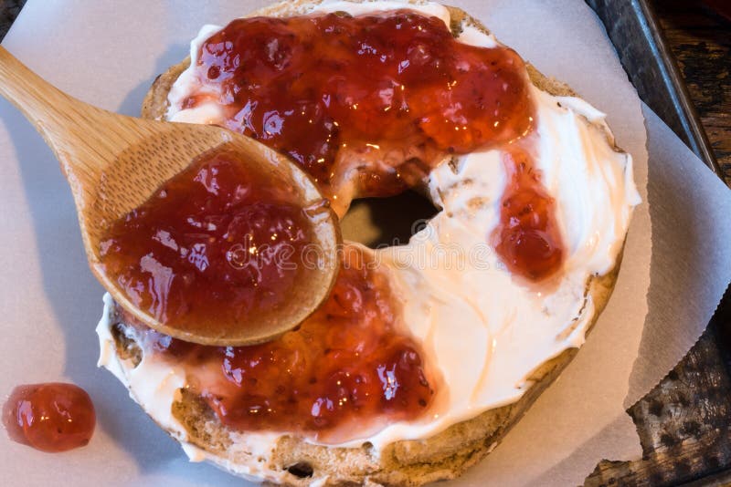 Bagel with Strawberry Cream Cheese Stock Image Image of breakfast