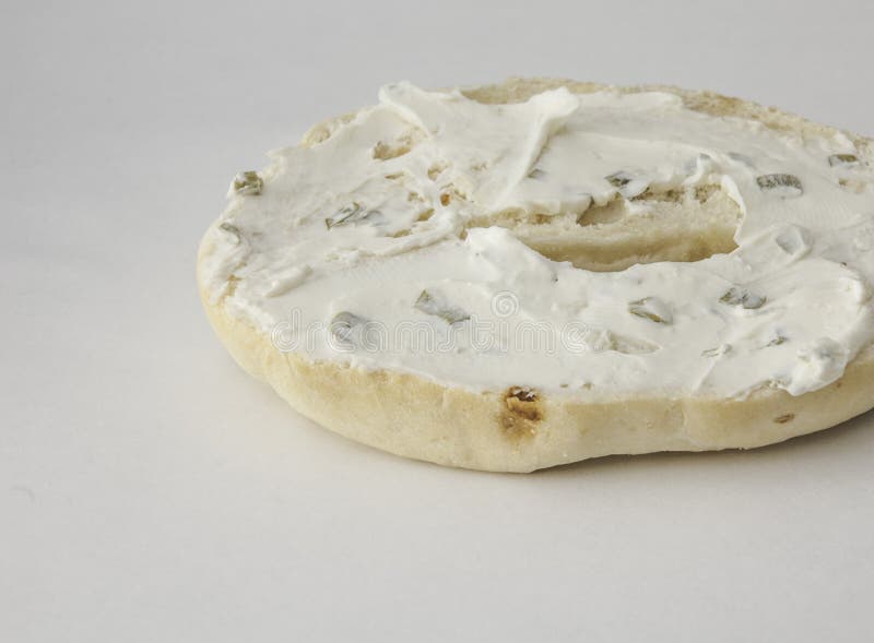 Bagel with Onion Chive Cream Cheese Stock Photo Image of early