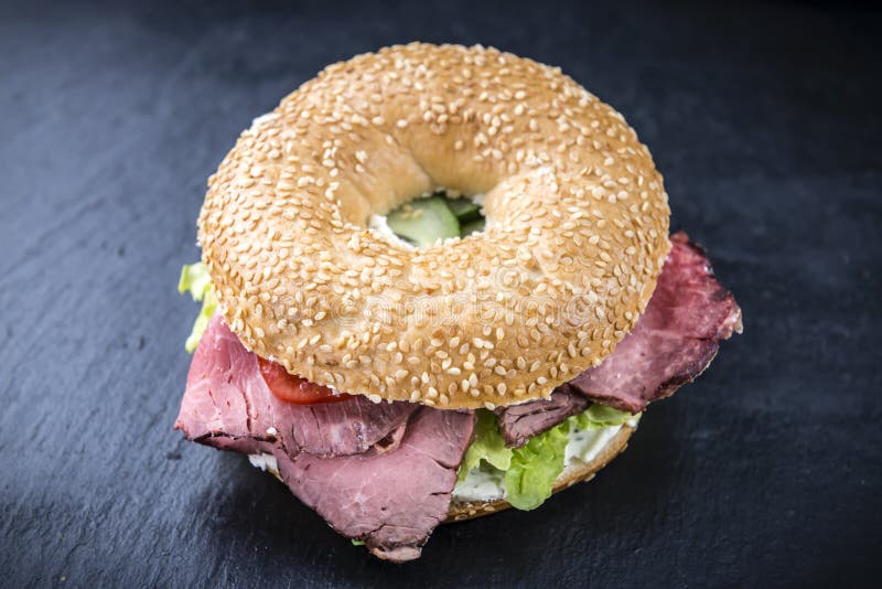 Bagel with Roast Beef stock image. Image of lunch, healthy - 71020933